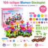 104-teiliges Blumen Steckspiel für Kinder ab 3 Jahren – bunter Blumen Baukasten zum Zusammenstecken, Kreativspielzeug mit Blüten, Stielen, Blättern & Bodenplatten