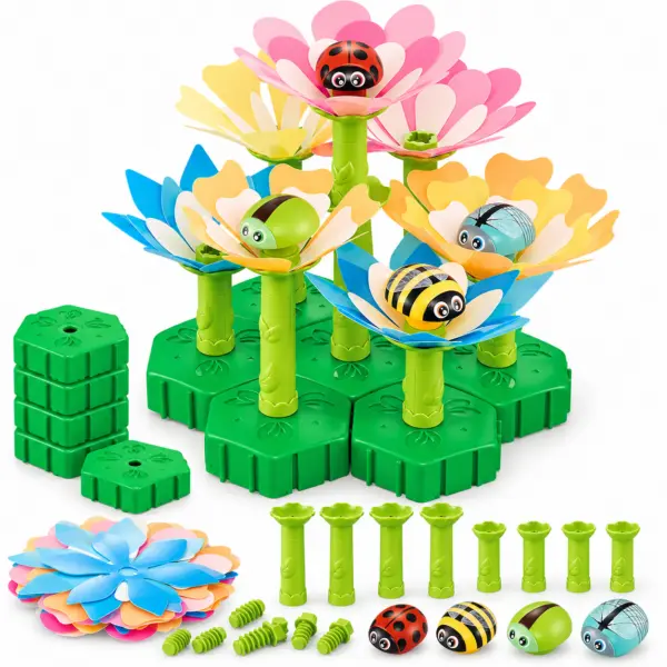 Blumen Steckspiel Kinder 47-teilig – leuchtendes Glow-in-the-Dark Garten Bauset ab 3 Jahren