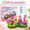 104-teiliges Blumen Steckspiel für Kinder ab 3 Jahren – bunter Blumen Baukasten zum Zusammenstecken, Kreativspielzeug mit Blüten, Stielen, Blättern & Bodenplatten