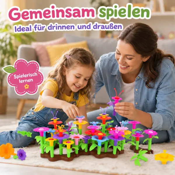 104-teiliges Blumen Steckspiel für Kinder ab 3 Jahren – bunter Blumen Baukasten zum Zusammenstecken, Kreativspielzeug mit Blüten, Stielen, Blättern & Bodenplatten