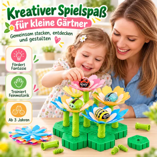 Blumen Steckspiel Kinder 47-teilig – leuchtendes Glow-in-the-Dark Garten Bauset ab 3 Jahren