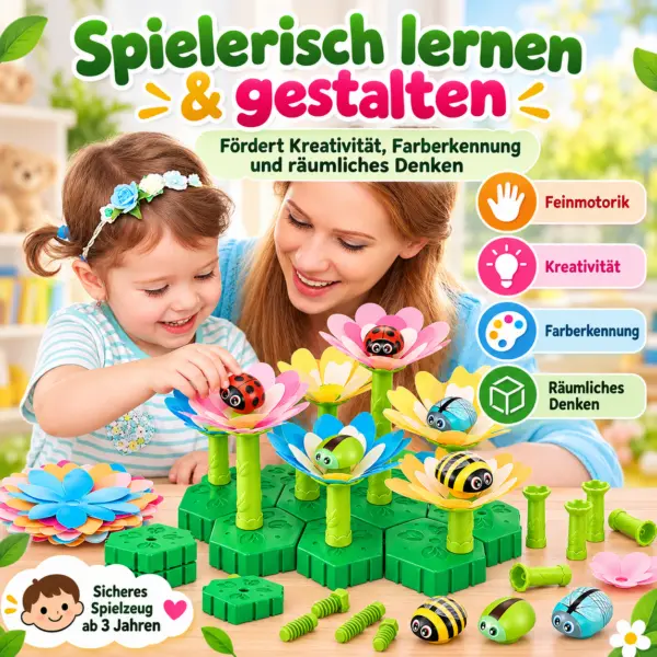 Blumen Steckspiel Kinder 47-teilig – leuchtendes Glow-in-the-Dark Garten Bauset ab 3 Jahren