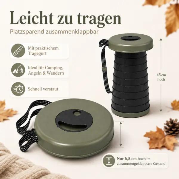 campinghocker-hoehenverstellbar-42cm Faltbarer Campinghocker – kompakt unterwegs, schnell einsatzbereit