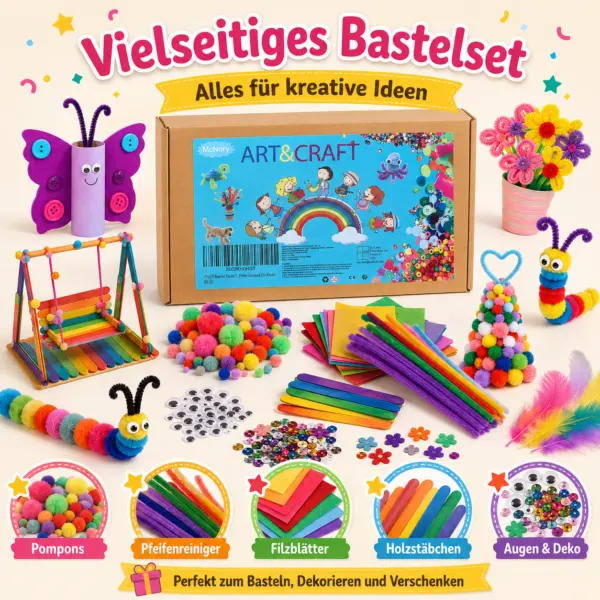 Bastelset Kreativset 1500+ Teile – großer Bastelspaß für kleine Künstler