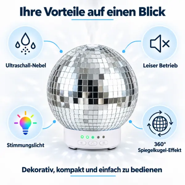 Aroma Diffuser Diskokugel – Luftbefeuchter mit 14 Farben Stimmungslicht, drehbar, für Aromatherapie