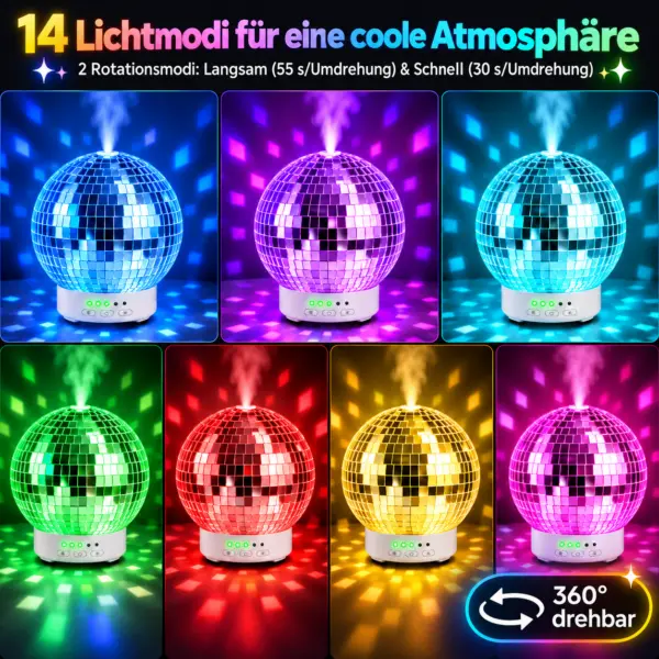 Aroma Diffuser Diskokugel – Luftbefeuchter mit 14 Farben Stimmungslicht, drehbar, für Aromatherapie