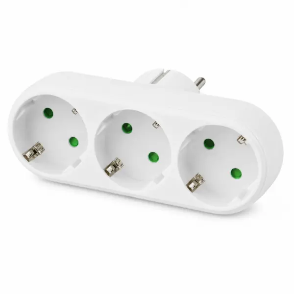 3-fach Steckdosenadapter 16A 250V – Dreifachstecker mit Schutzkontakt – kompakter Steckdosenverteiler ohne Kabel, Weiß