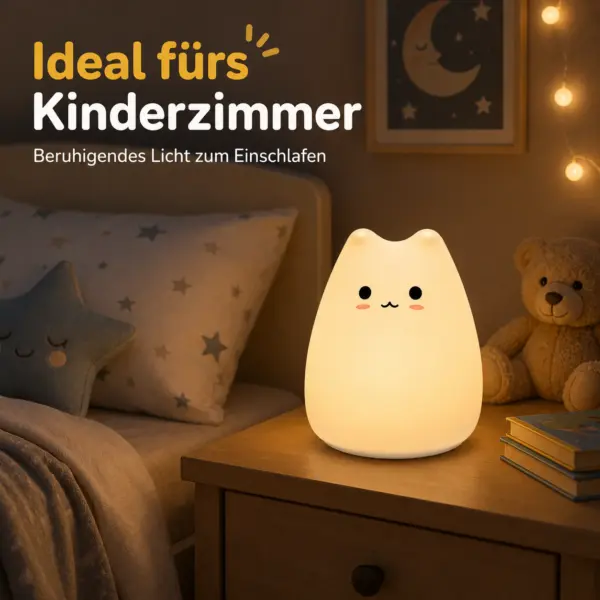 LED Katzenlampe Nachtlicht – süße Kinderlampe mit warmweißem Licht & Farbwechsel