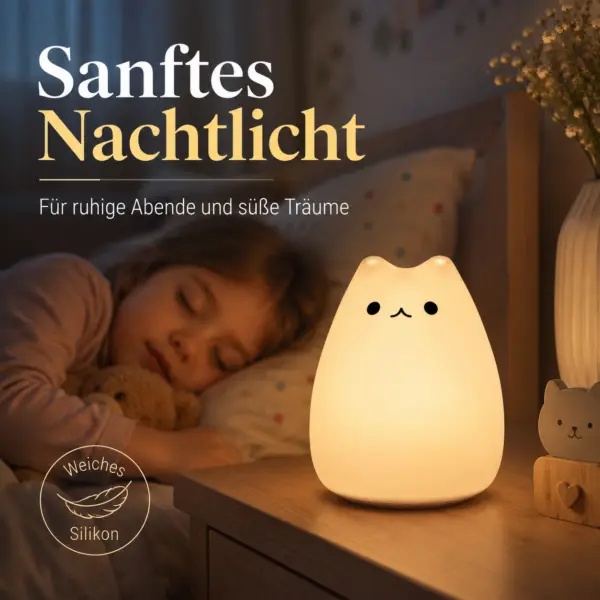 LED Katzenlampe Nachtlicht – süße Kinderlampe mit warmweißem Licht & Farbwechsel