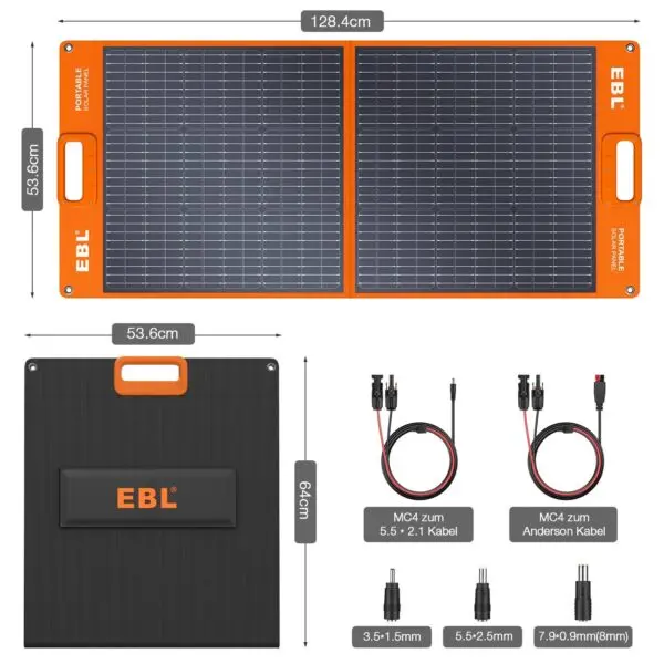 Solarpanel 100W faltbar – EBL Solarmodul monokristallin für Powerstation, tragbar