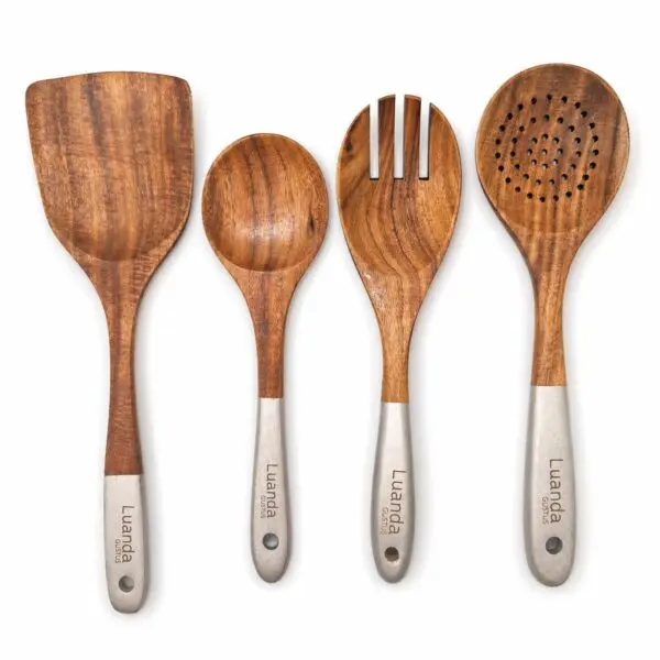 4-teiliges Holz-Küchenutensilien-Set – Kochlöffel, Pfannenwender & Servierlöffel