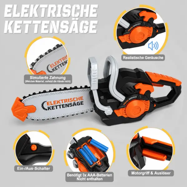 Großes Kinder-Werkzeugset ab 3 Jahren, großes Spielzeug-Werkzeugset mit elektrischer Kettensäge, Bohrmaschine & Kreissäge