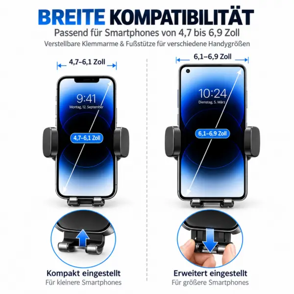 15W Wireless Auto-Handyhalterung mit Schnellladefunktion – automatische Klemmarme & 270° Verstellung