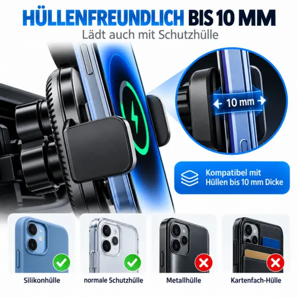 15W Wireless Auto-Handyhalterung mit Schnellladefunktion – automatische Klemmarme & 270° Verstellung