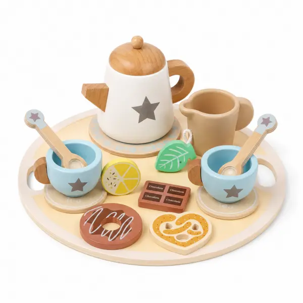Holz Teeset für Kinder mit abgerundeten Kanten und kindgerechtem Design