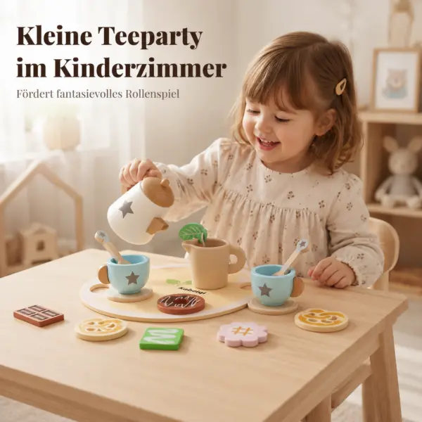 Holz-Teeset für Kinder – liebevolles Rollenspiel-Set mit Teekanne, 2 Tassen & Zubehör