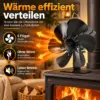 kaminventilator-waermebetrieben-5-fluegel Holzofen Ventilator mit 5 Flügeln – stromlos, leise & energiesparend – automatische Wärmeverteilung für Kamin & Ofen