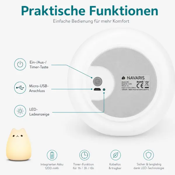 LED Katzenlampe Nachtlicht – süße Kinderlampe mit warmweißem Licht & Farbwechsel