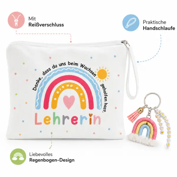 maeppchen-lehrerin-dankeschoen-regenbogen.jpg Geschenk für Lehrerin & Erzieherin – Mäppchen 22 x 18 cm mit Regenbogen & Schlüsselanhänger – Dankeschön Geschenk Abschied Schule Kita