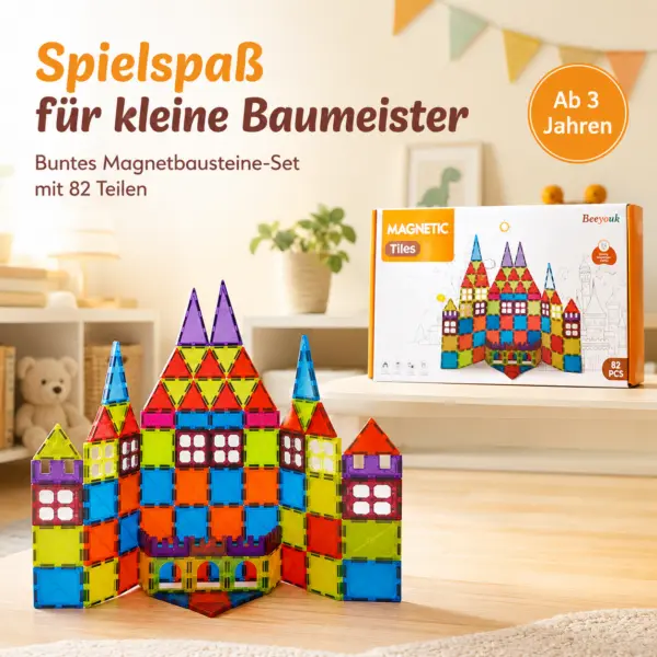 Magnetbausteine Set 82-teilig für Kinder ab 3 Jahren – Magnetische Bauklötze