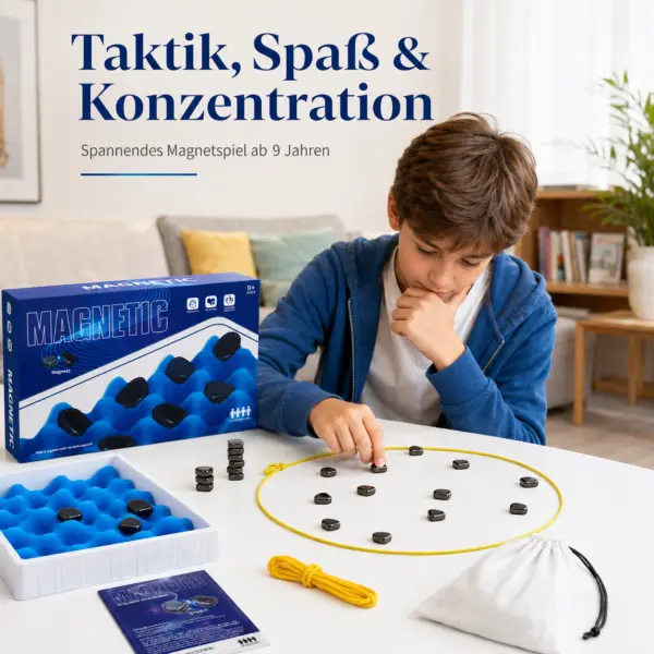 Magnetspiel – Magnetisches Strategiespiel für 1–4 Spieler mit starken Magneten, Spielseil & Aufbewahrungsbeutel – Denkspiel für Kinder & Erwachsene