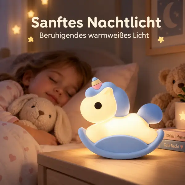 nachtlicht-einhorn-sanftes-nachtlicht-kinderzimmer Einhorn Nachtlicht Blau – Schaukel-Nachtlampe für Kinder, dimmbar mit Touch-Steuerung, wiederaufladbar