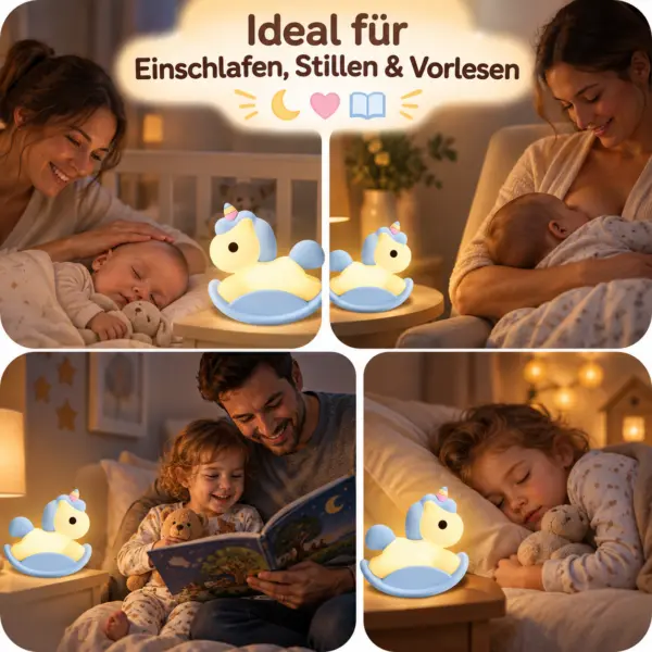 nachtlicht-einhorn-usb-c-aufladbar-timer Einhorn Nachtlicht Blau – Schaukel-Nachtlampe für Kinder, dimmbar mit Touch-Steuerung, wiederaufladbar