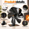ofenventilator-leiser-betrieb-25db Holzofen Ventilator mit 5 Flügeln – stromlos, leise & energiesparend – automatische Wärmeverteilung für Kamin & Ofen