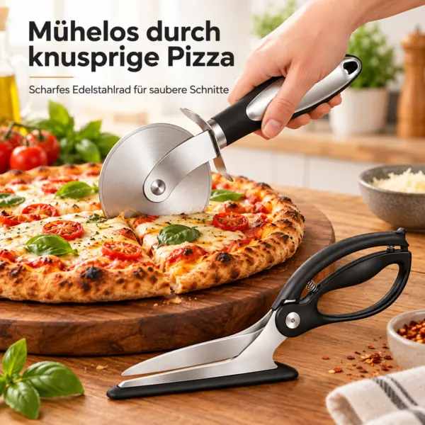 2-teiliges Pizza-Schneideset mit Pizzaschere & Pizzaschneider