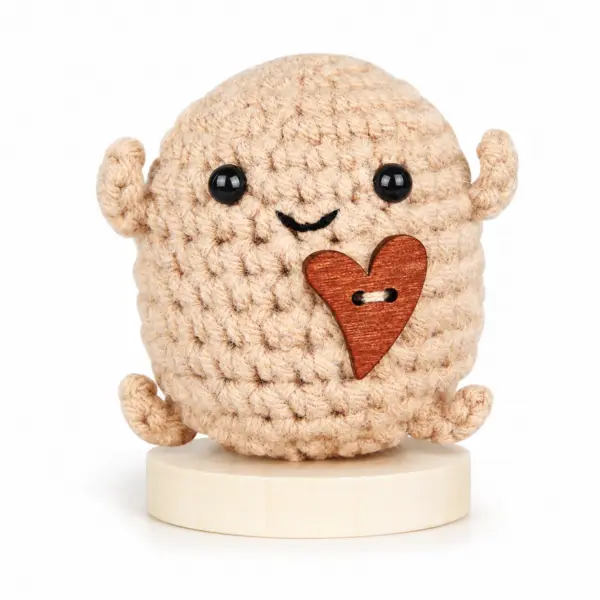 positive Kartoffeln mit Herz Schüler Positive Kartoffel mit Herz – süßes Mini-Geschenk ca. 7,5 cm | Häkel-Figur mit Holzsockel | Mutmacher Geschenk für Kinder, Freunde, Familie