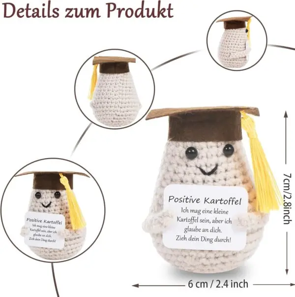 Positive Kartoffel mit Abschlussmütze – kleines Motivationsgeschenk für Schüler, Abiturienten & Studenten