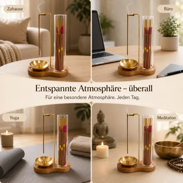 Räucherstäbchenhalter Set mit 30 Räucherstäbchen | Holz & Gold