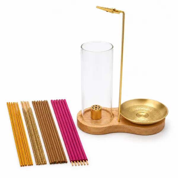 Räucherstäbchenhalter Set mit 30 Räucherstäbchen | Holz & Gold