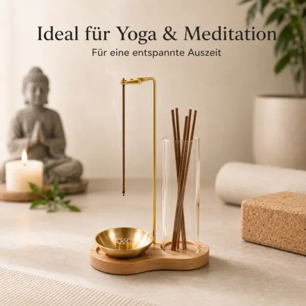 Räucherstäbchenhalter Set mit 30 Räucherstäbchen | Holz & Gold