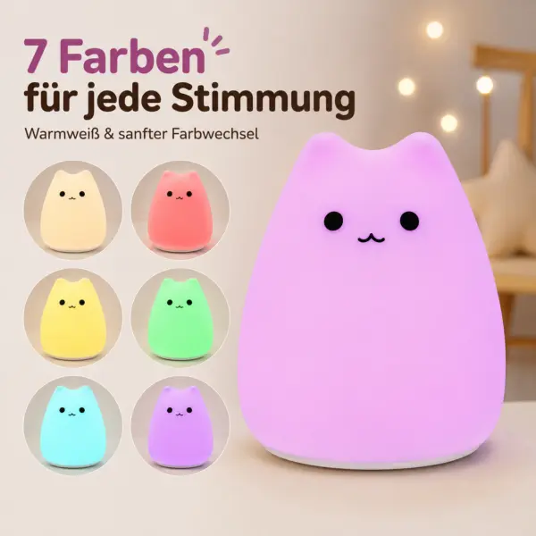 LED Katzenlampe Nachtlicht – süße Kinderlampe mit warmweißem Licht & Farbwechsel