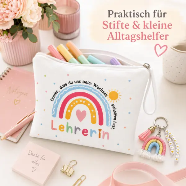 schluesselanhaenger-erzieherin-regenbogen-geschenk.jpg Geschenk für Lehrerin & Erzieherin – Mäppchen 22 x 18 cm mit Regenbogen & Schlüsselanhänger – Dankeschön Geschenk Abschied Schule Kita