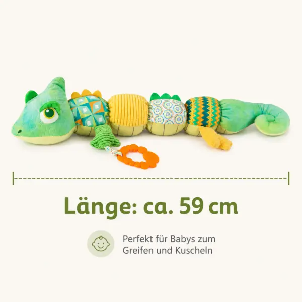 Babyspielzeug Chamäleon ca. 59 cm – Sensorik Plüschtier mit Beißring, Knister- & Geräuschelementen, Greifspielzeug für Babys