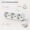 3-fach Steckdosenadapter 16A 250V – Dreifachstecker mit Schutzkontakt – kompakter Steckdosenverteiler ohne Kabel, Weiß