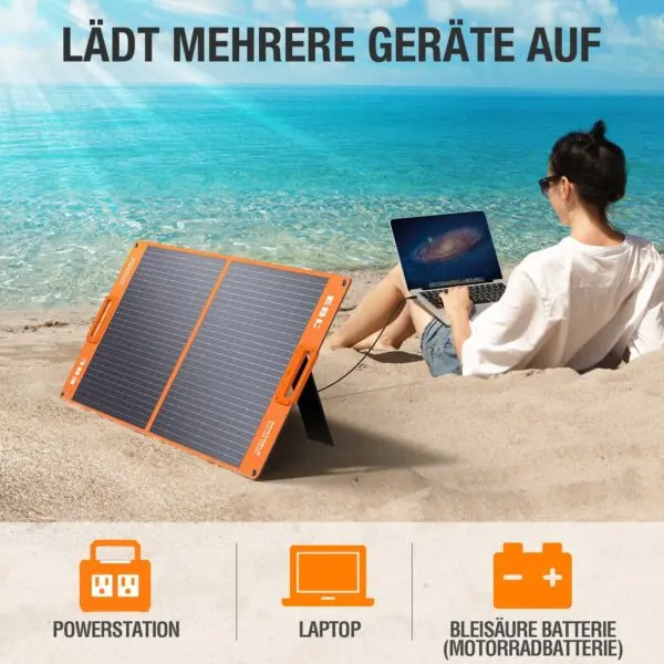 Solarpanel 100W faltbar – EBL Solarmodul monokristallin für Powerstation, tragbar