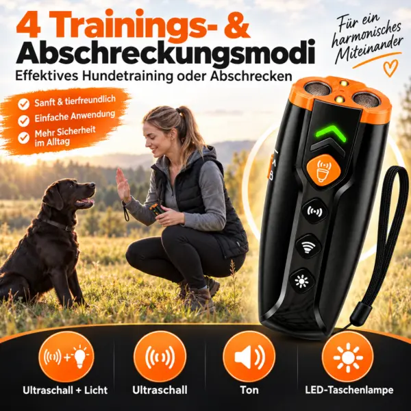 Ultraschall Hundetrainer mit LED-Licht – 4 Modi, USB-C, 1000 mAh, wiederaufladbar