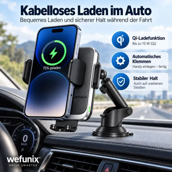 Wefunix 15W Wireless Auto Handyhalterung mit Schnellladefunktion