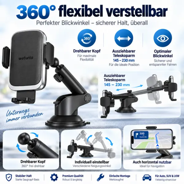 Wefunix 15W Wireless Auto Handyhalterung mit Schnellladefunktion