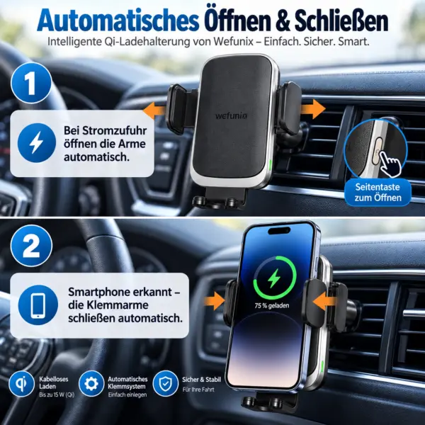 Wefunix 15W Wireless Auto Handyhalterung mit Schnellladefunktion