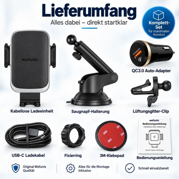 Wefunix 15W Wireless Auto Handyhalterung mit Schnellladefunktion