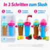 Slushy Becher 2er Set – 2 × 500 ml im Eiswaffel-Design, Frozen Squeeze Cups mit Löffel-Strohhalmen für Slush-Eis, Saft & Cola