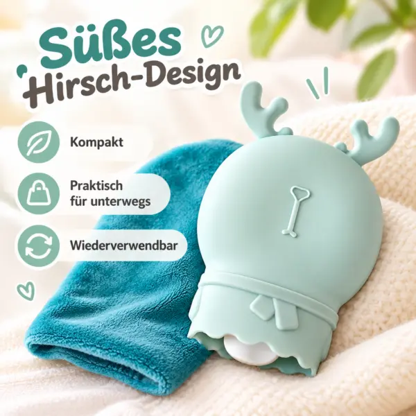 Kompakter Handwärmer mit Plüschhülle – wiederverwendbarer Wärmer im süßen Hirsch-Design