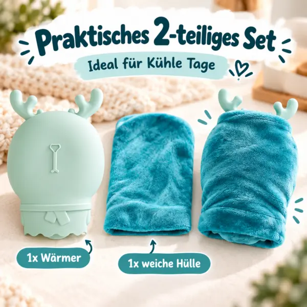Kompakter Handwärmer mit Plüschhülle – wiederverwendbarer Wärmer im süßen Hirsch-Design