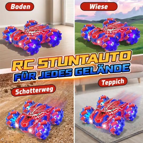 RC Stuntauto mit Gestensteuerung & 2,4-GHz-Fernbedienung – 360° Drift, LED-Lichter, USB-C, Rot/Blau