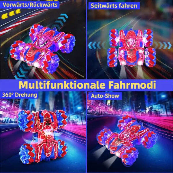 RC Stuntauto mit Gestensteuerung & 2,4-GHz-Fernbedienung – 360° Drift, LED-Lichter, USB-C, Rot/Blau