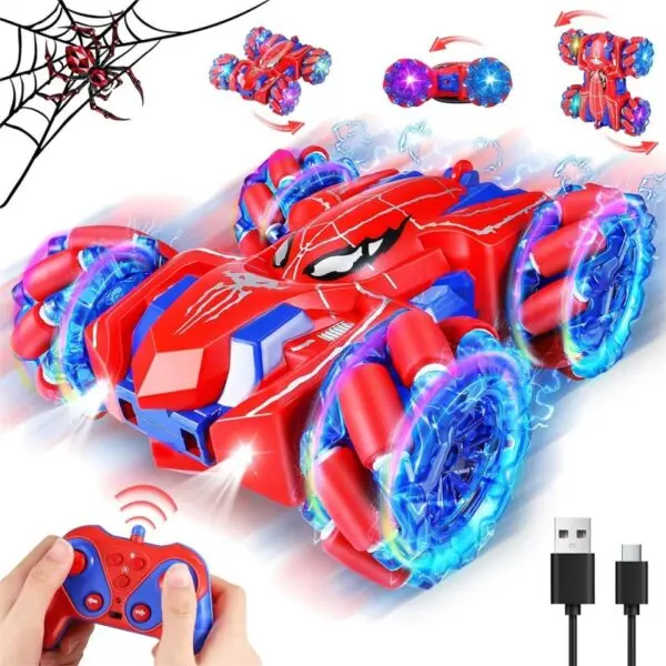 RC Stuntauto mit Gestensteuerung & 2,4-GHz-Fernbedienung – 360° Drift, LED-Lichter & USB-C-Ladung Spidermannauto RC Stuntauto mit Gestensteuerung & 2,4-GHz-Fernbedienung – 360° Drift, LED-Lichter, USB-C, Rot/Blau